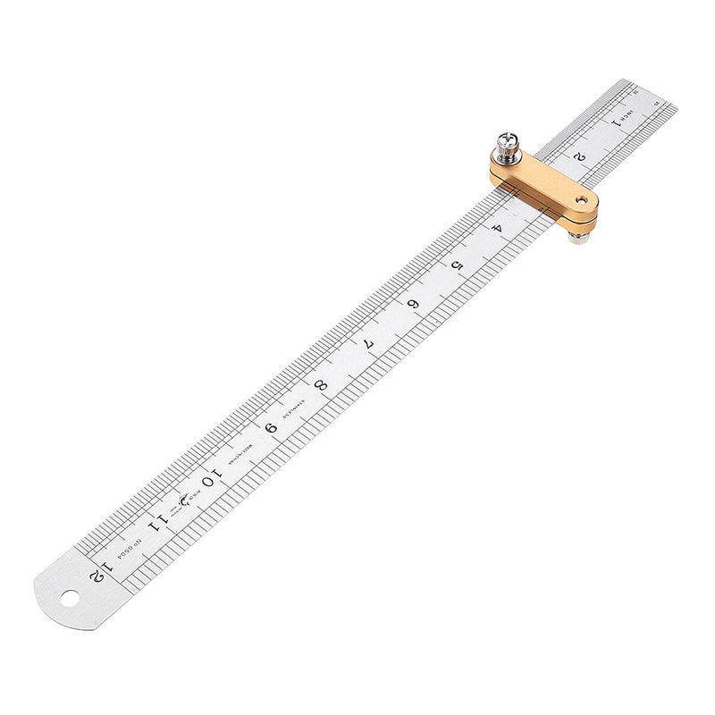 Woodworking Metric and Inch Parallel Line Scribe Ruler Positioning Measuring Ruler 300mm Precision Marking T-Ruler Woodworking Tool