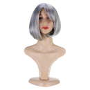 Women Short Synthetic Gray Wig With Bangs Bob Wig Natural Silver Heat Resistant