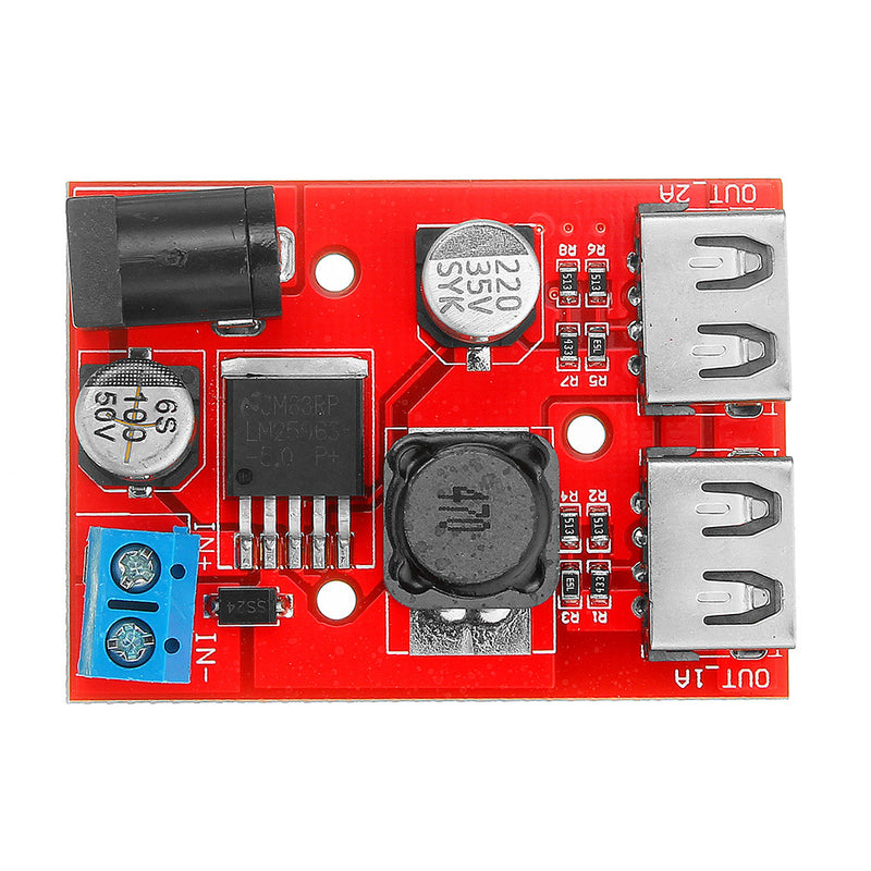 5pcs LM2596S Dual USB port 9V/12V/24V/36V to 5V DC-DC Step Down Buck Car Charger Solar 3A Power Supply Module