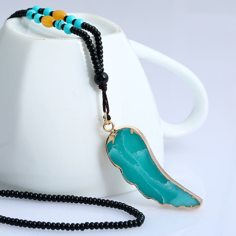 Ethnic Unisex Long Necklace Natural Stone Pendant Turquoise Beaded Sweater Necklaces