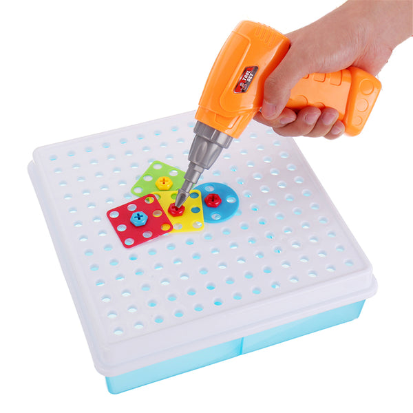 144pcs Power Tool Drill Kids Power Screw Driver Drill Toy Construction Tool Electric Drill Toy DIY Education