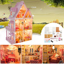 DIY Wooden Dolls House Doll House LED Light Miniature Dollhouse w/ Furniture Doll House Accessories