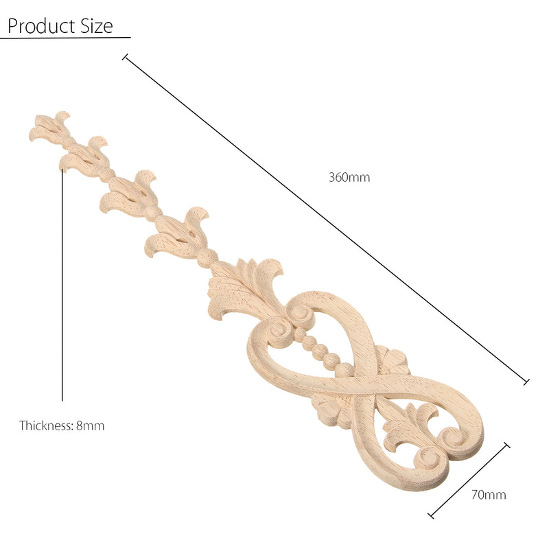 Wood Carved Applique Frame Onlay Furniture Decoration Unpainted 360x70x8mm