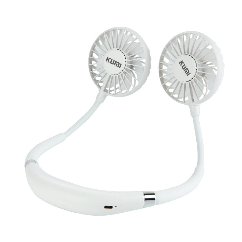 KUMI Portable Mini USB Fan Hands-free Neck Hanging USB Charging Sports Fan 3 Gears USB Air Conditioner Cooler Fans With 2 Light Gears
