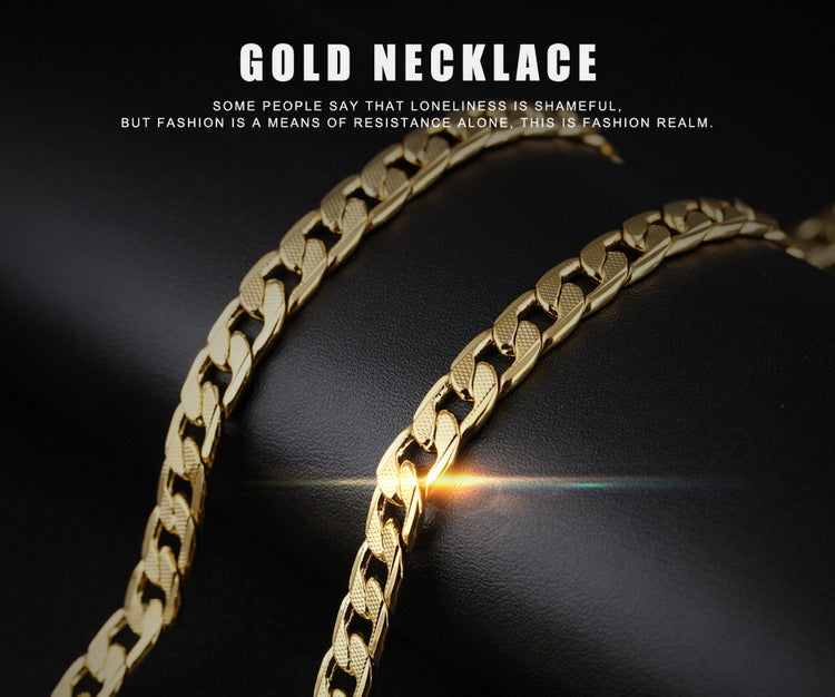 18K Gold Men's Twisted Sheet Plating Thick Single Chain Necklace