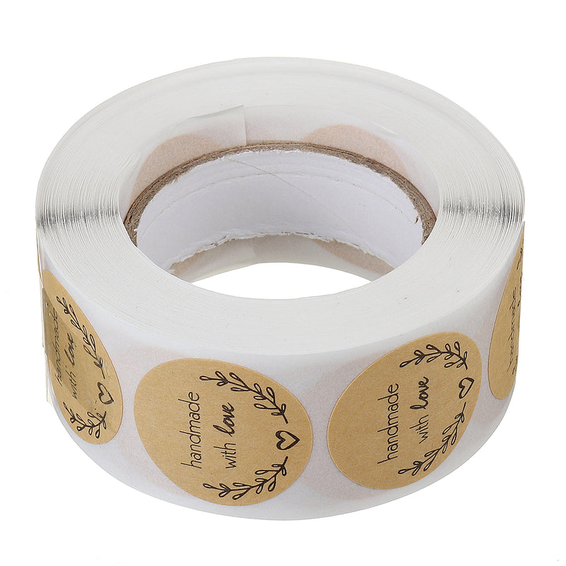 500PCS Kraft Paper Handmade With Love Sticker DIY Gifts Wrap Cookies Packaging Stickers