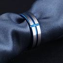 6mm Tungsten Steel Men Ring Blue Cross Simple Trendy Jewelry