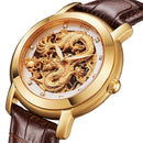 ANGELA BOS 9007 Automatic Mechanical Watches Dragon Collection Leather Strap Men Watch