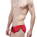 Swimming Trunks Drawstring Boxer Patchwork Side Button Swimsuits for Men