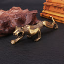 Chinese Antique Collection Asian Brass leopard Exquisite Pen Holder Statue Decorations