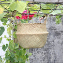 Folding Flower Pot Plant Straw Storage Baskets Flower Vase Handmade Hanging Basket Home Decor