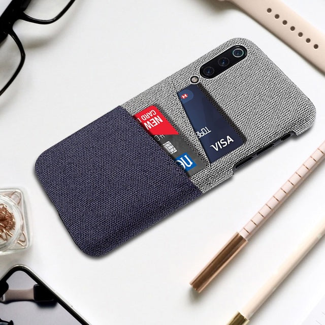 Bakeey Fabric Cloth Woven Double Card Holder Slim Hard PC Protective Case For Xiaomi Mi9 Mi 9 / Xiaomi Mi9 Mi 9 Transparent Edition