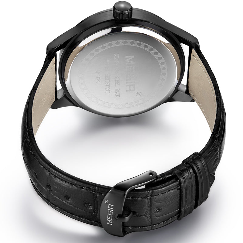 MEGIR MG1067 Fashion Casual Men Calendar Function Leather Watch Band Quartz Wrist Watch