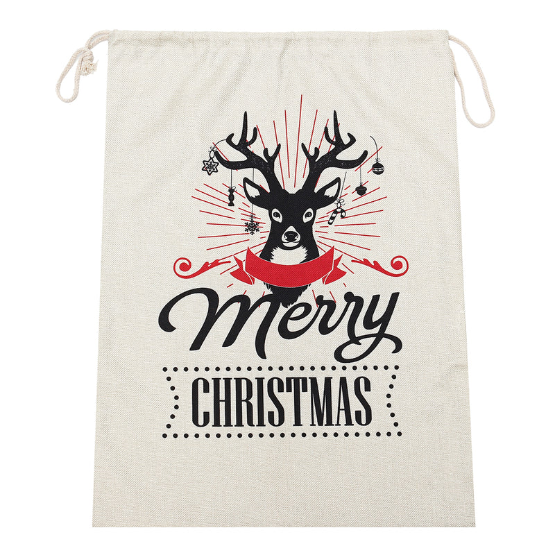 Large Christmas Hessian Santa Sack Stocking Bag Reindeer Gifts Bag Kitchen Storage Container