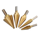 Drillpro 5Pcs Titanium Plating 1/8-1-3/8 Inch Step Drill Bit Set Hole Puncher for Metal Wood Steel