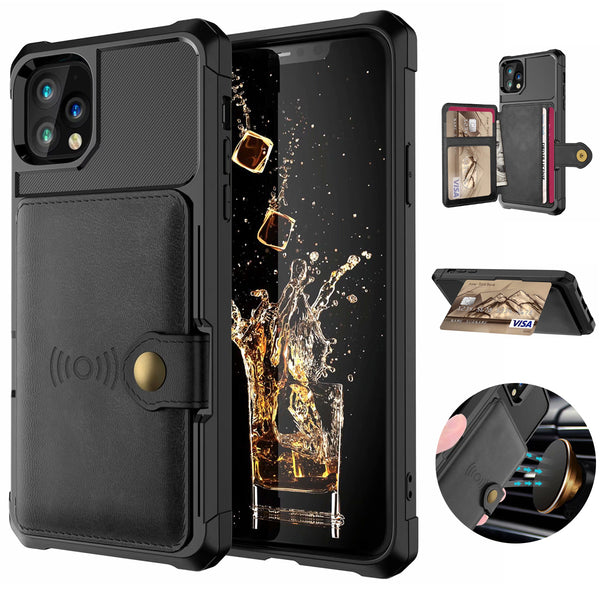 Luxury Armor Magnetic Adsorption Multi Card Slots Stand PU Leather Shockproof Wallet Protective Case for iPhone 11 / Pro / Pro Max