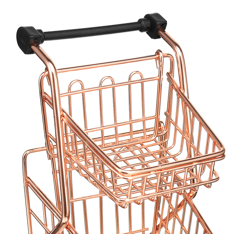 Children Mini Metal Shopping Trolley Kids Pretend Role Play Desktop Organizer Toy