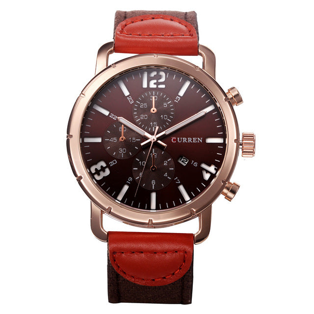 CURREN 8194 Date Display Casual Style Men Wrist Watch Leather Strap Analog Quartz Watch