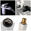 Bathroom Waterfall Basin Sink Faucet Square Hot Cold Water Mixer Tap Chrome