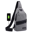 Men USB Port Casual Canvas Sport Outdoor Chest Bag Crossbody Bag with USB Cable