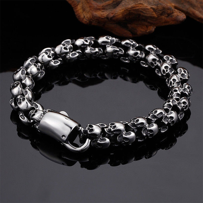 Casting Stainless Steel Skeleton Skull Chain Bracelet Men Silver Jewelry Gift