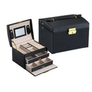 Jewelry Box with Drawer Handle Mirror PU Leather 3 Layer Storage Case Organizer