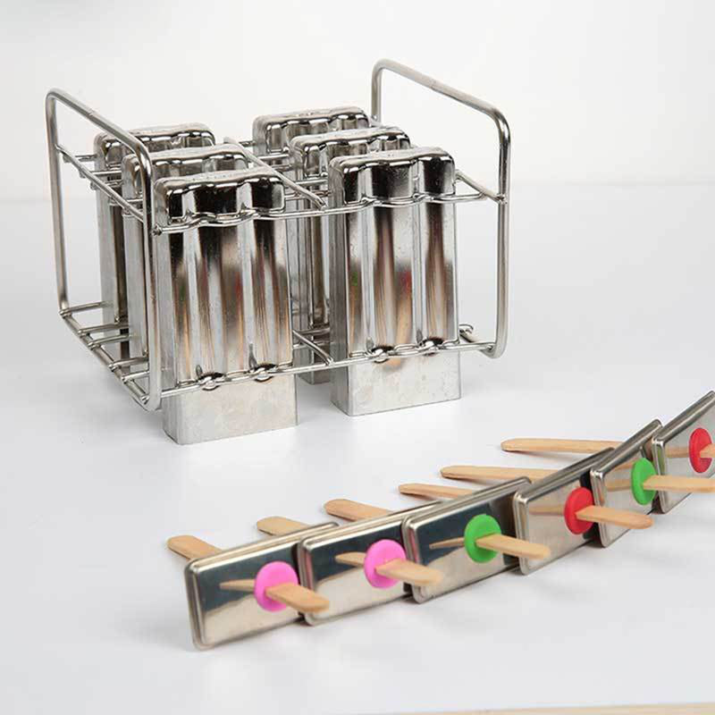 Stainless Steel Popsicle Mould Ice Pop Lolly Ice Cream Stick Holder 6 Molds