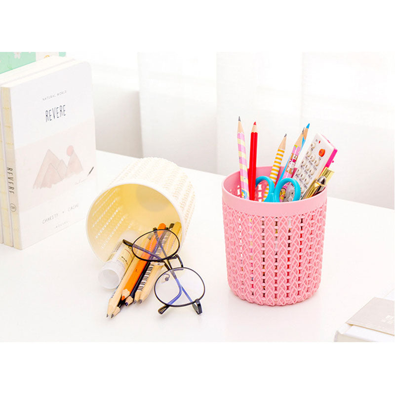 H678 Hollow Multi-Function Small Pen Holder Simple Desktop Storage Box Plastic Office Student Storage Tube