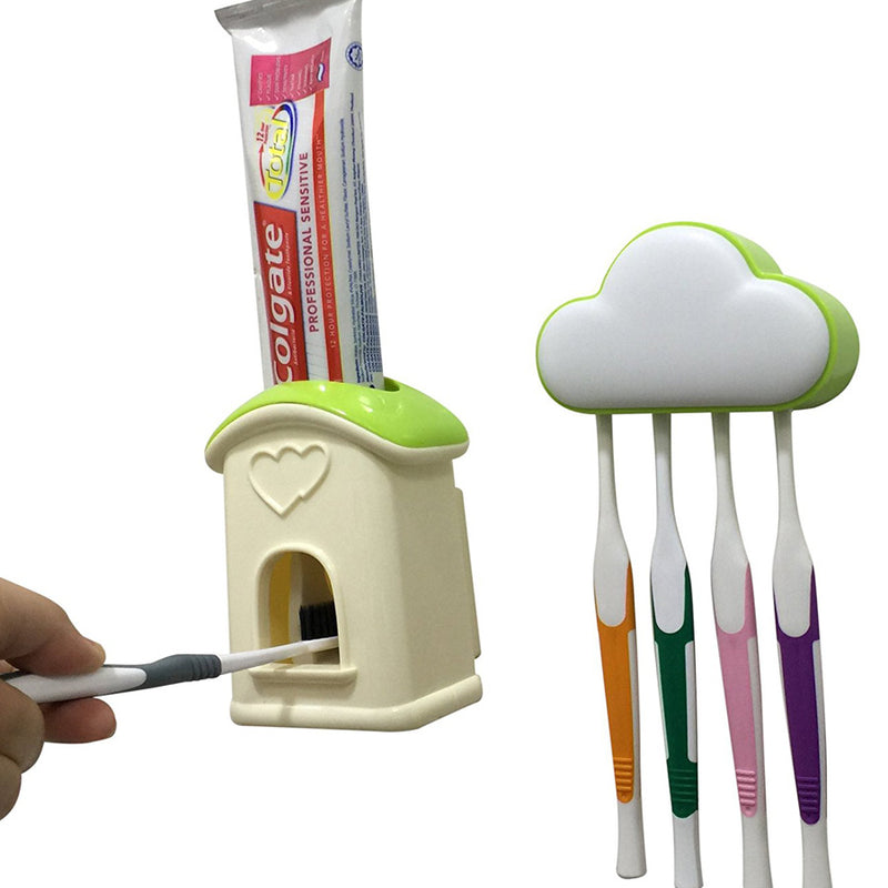 Honana BX Automatic Toothpaste Squeezer Dispenser 4 Toothbrush Holder Set Wall Mount Stand