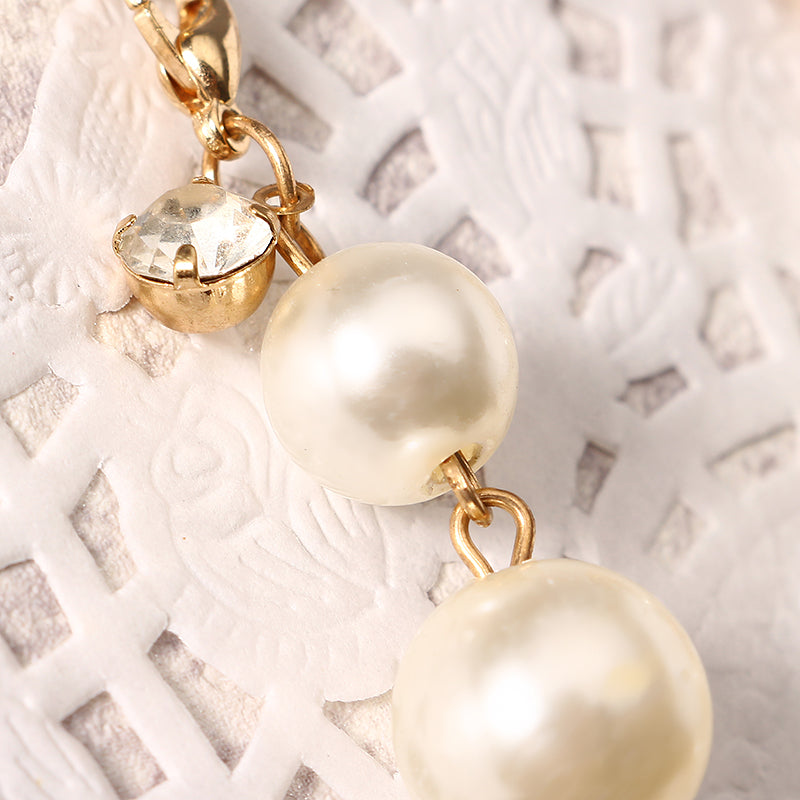 Sweet Hair Band Elegant Pearl Pendant Gemstone Fake Earrings Headbrand Hair Accessories for Women