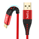 TOPK 2.4A Type C Fast Charging Data Cable 3.28ft/1m for Xiaomi Mi A2 Pocophone F1 Nokia X6