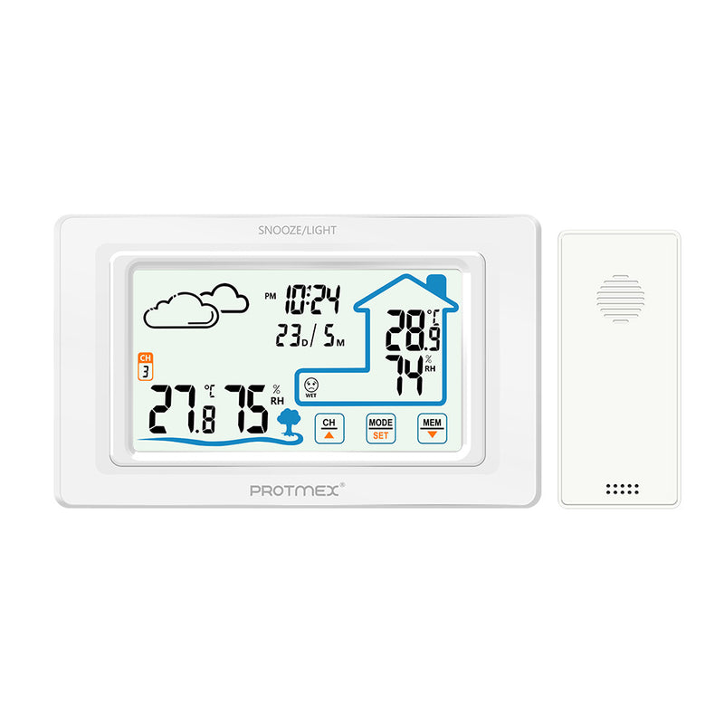 Protmex PT19A Digital Wireless Hygrometer Touch Screen Weather Station Temperature Humidity Meter Hygrometer  Touch Clock