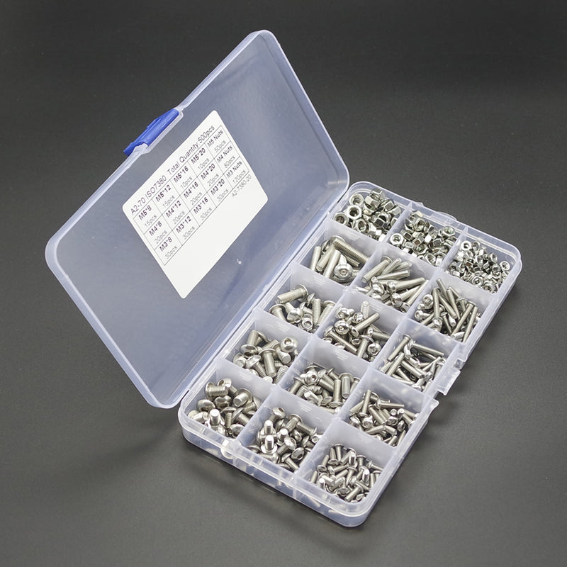 Suleve MXSS4 500PCS M3 M4 M5 304 Stainless Steel Hex Socket Head Cap Bolts Screw Nut Kit Set