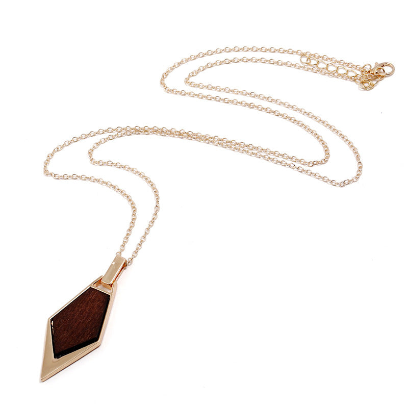 Fashion Geometric Long Necklace Simple Wood Gold Chain Statement Necklace for Women
