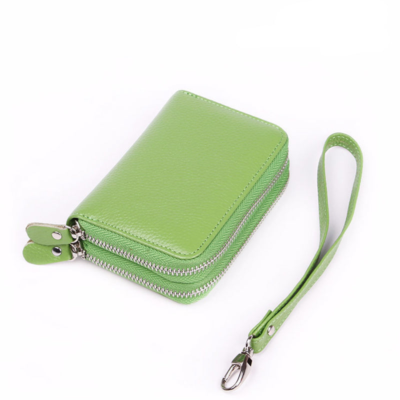 High Quality Genuine Leather Women Double Zipper Around Handbag Card Holder Wallets Coin Purse