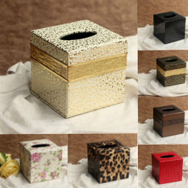 Durable PU Leather Tissue Box Case Cover  Paper Napkin Holder Home Office