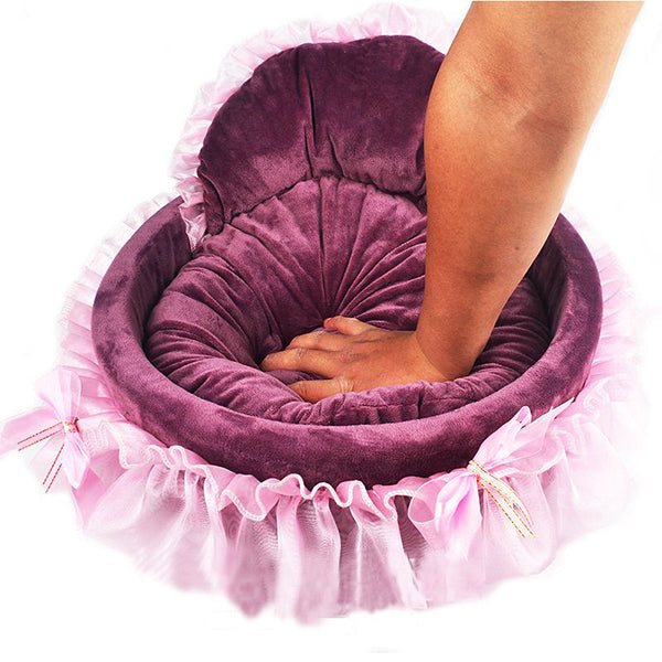 Luxury Princess Cat Bed Puppy Bed Sofa Purple Pink Lace Cat House Small Dog Kennel Warm Soft Pet Bed