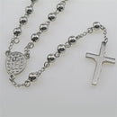 4/5/6/8mm Silver Tone Crossed Pendant Stainless Steel Bead Chain Jesus Christ Rosary Long Necklace Mens Womens Jewelry