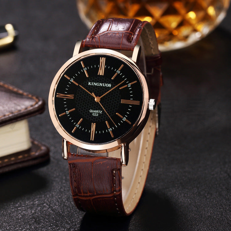 KINGNUOUS 022 Casual Style Leather Strap Men Wrist Watch Leather Band Quartz Watches