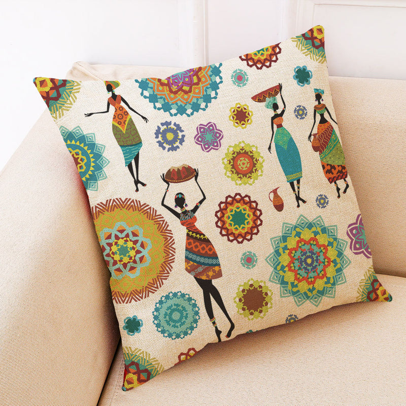 Ethnic Style Cotton Linen Cushion Cover Square Decoration Pillowcase House Decor Pillow Case