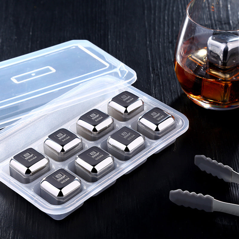 8Pcs Stainless Steel Chilling Whisky Stone Reusable Ice Cube Rock for Wine Drinks Beverage