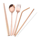 Portable Reusable Stainless Steel Coffee Tea Milk Drinking Straw Cleaning Brush Fork Spoon Box Set