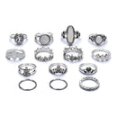 14 Pcs Retro Turtle Heart Finger Ring Set Bronze Sliver Rings Kit For Women Jewelry Ring