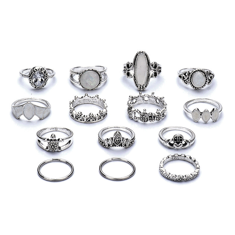 14 Pcs Retro Turtle Heart Finger Ring Set Bronze Sliver Rings Kit For Women Jewelry Ring