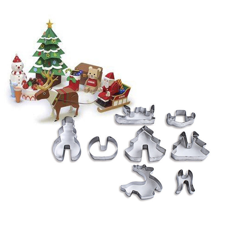 Honana 8PCS 3D Christmas Scenario Cookie Cutter Mold Set Stainless Steel Fondant Cake Baking Mold
