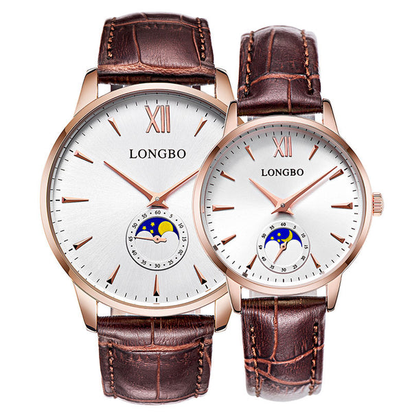 LONGBO 5008 The Sun The Moon The Stars Leather Band Waterproof Men Women Quartz Watch