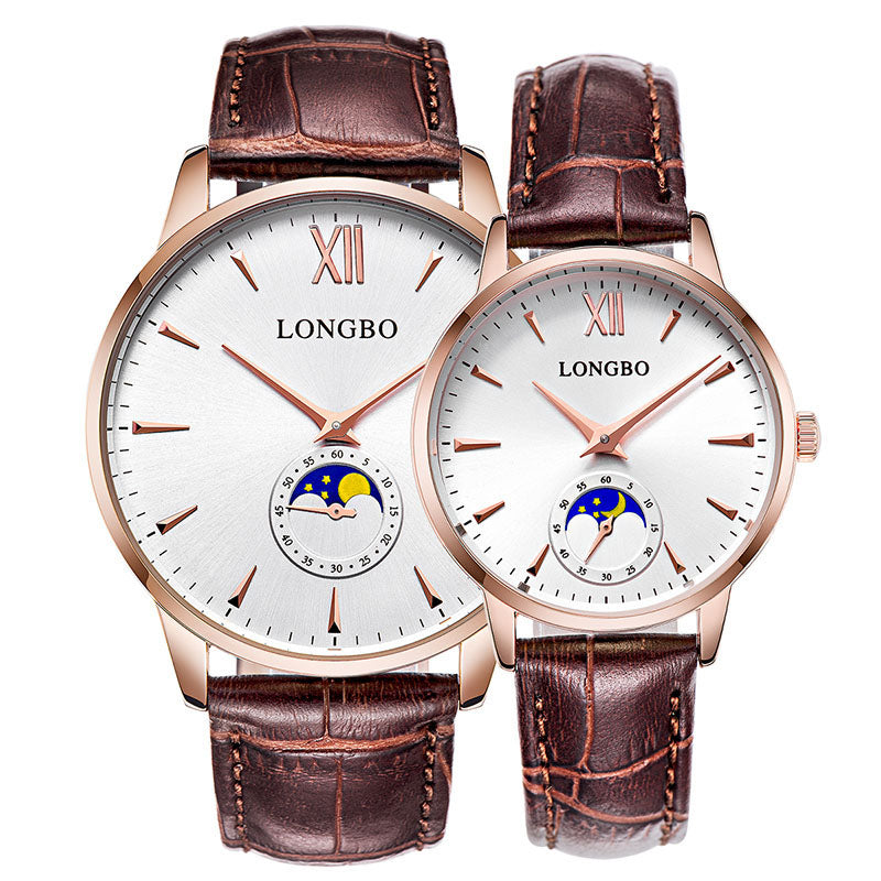 LONGBO 5008 The Sun The Moon The Stars Leather Band Waterproof Men Women Quartz Watch