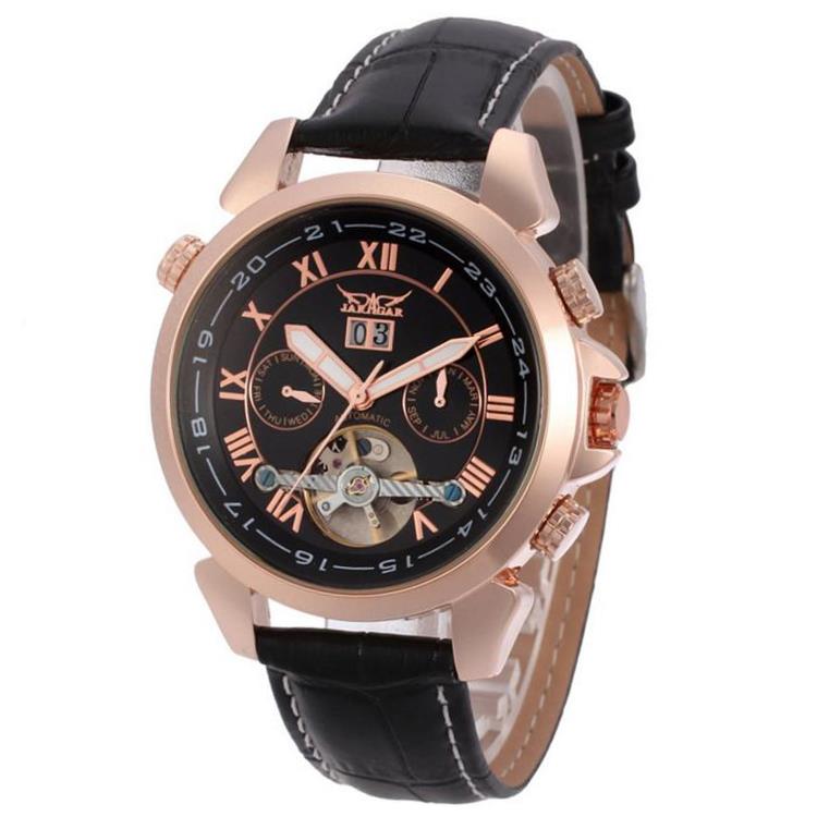 JARAGAR F120504 Fashion Automatic Mechanical Watch Date Display Leather Strap Men Wrist Watch