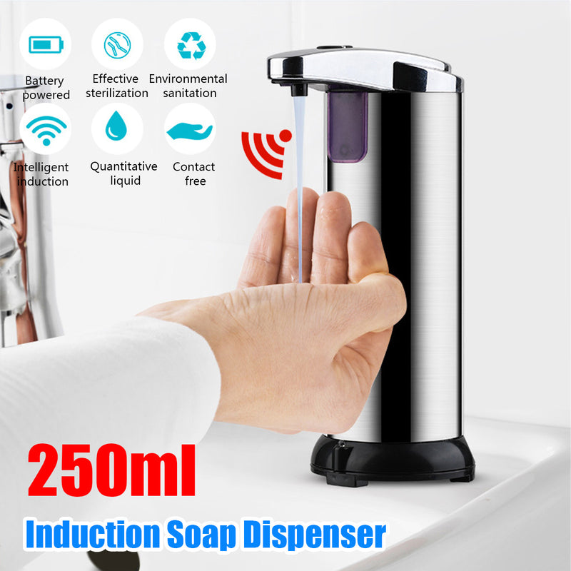 Stainless Steel 250ml  Auto Induction Soap Dispenser IPX7 IR Body Sensing Intelligent Container With Led Light