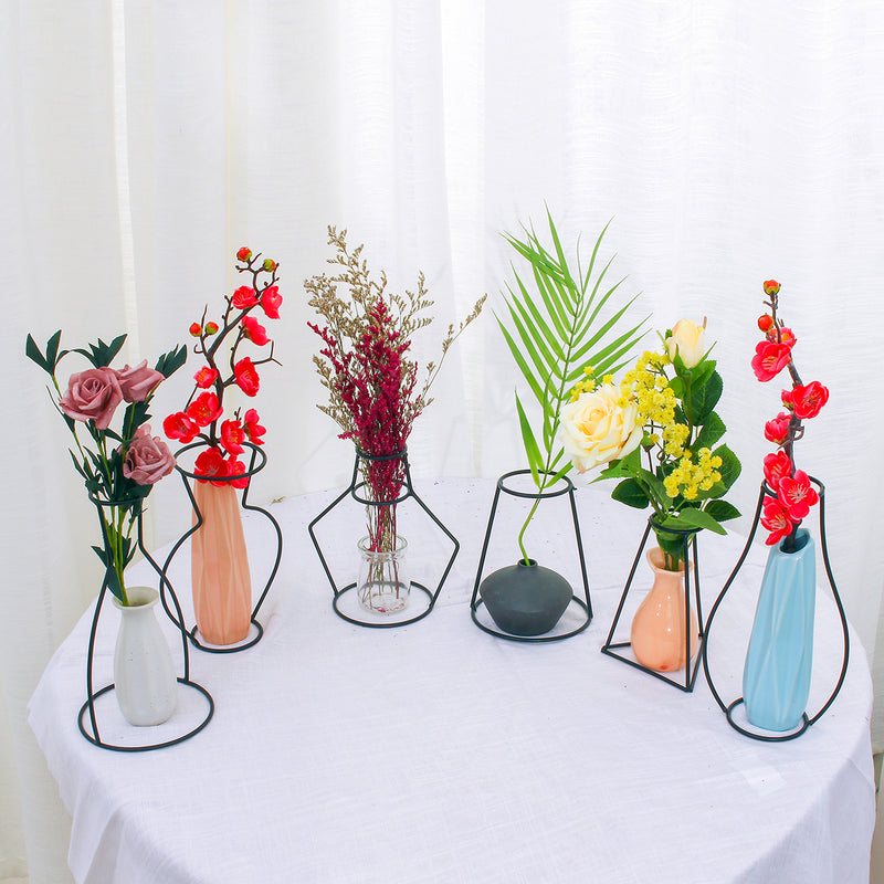 Creative Metal Wire Vase Black Flower Rack Abstract Geometric Frame Home Decor